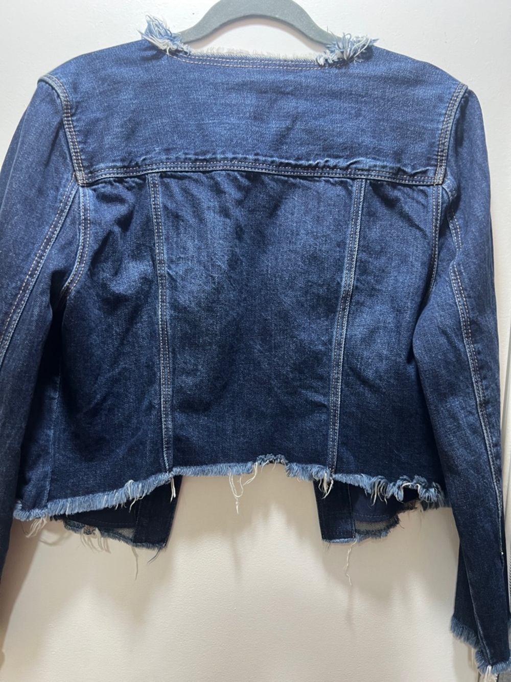 Liverpool Dark Blue Frayed Hem Denim Jacket - Picture 3 of 8